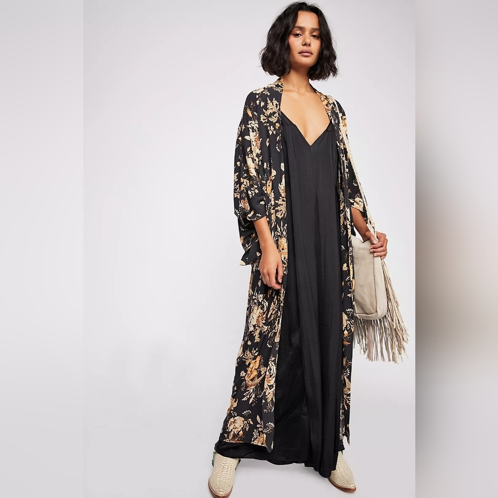 Spell & The Gypsy x Free People Jane Maxi Robe Kimono OS Bird Print Floral - Picture 3 of 12
